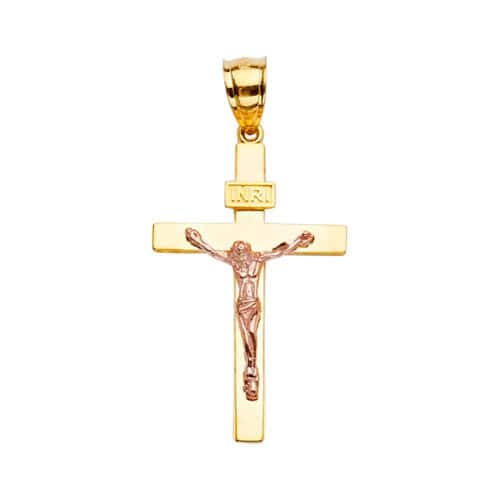 14K Two Tone Gold Crucifix Cross Pendant