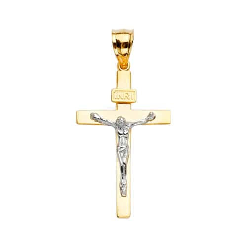 14K Two Tone Gold Crucifix Cross Pendant