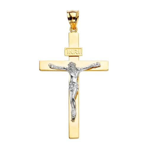 14K Two Tone Gold Crucifix Cross Pendant