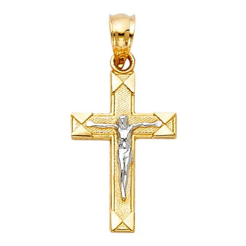 14K Two Tone Gold Jesus Crucifix Cross Religious Pendant