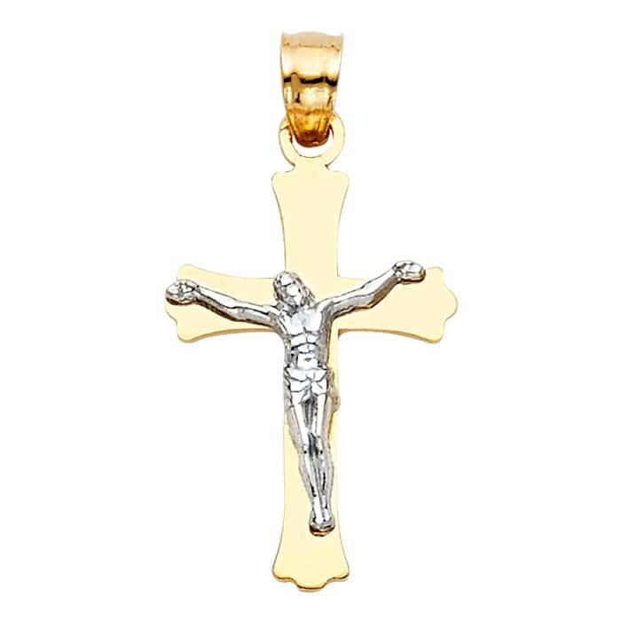 14K Two Tone Gold Jesus Crucifix Cross Religious Pendant