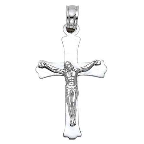 14K White Gold Jesus Crucifix Cross Religious Pendant