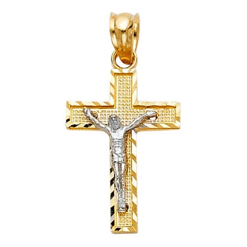 14K Two Tone Gold Jesus Crucifix Cross Religious Pendant
