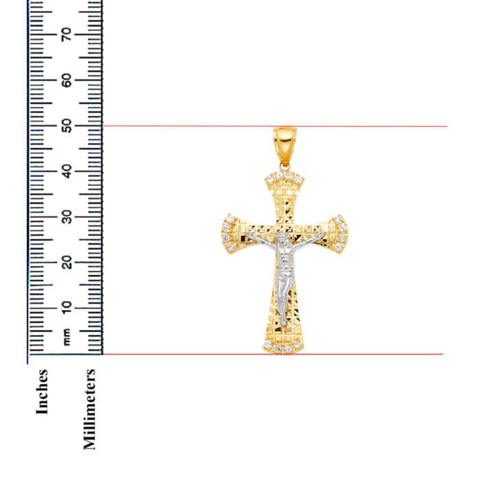 14K Yellow Gold Cubic Zirconia Religious Crucifix Pendant - Image 3