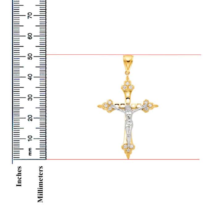 14K Yellow Gold Cubic Zirconia Religious Crucifix Pendant - Image 3