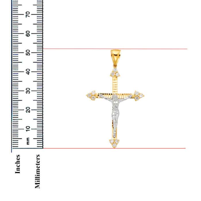 14K Yellow Gold Cubic Zirconia Religious Crucifix Pendant - Image 3