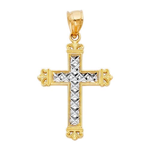 14K Two Tone Gold Cross Religious Pendant