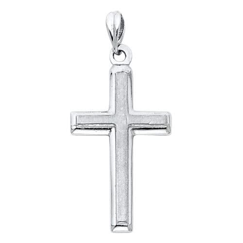14K White Gold Cross Religious Pendant