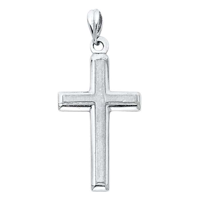 14K White Gold Cross Religious Pendant