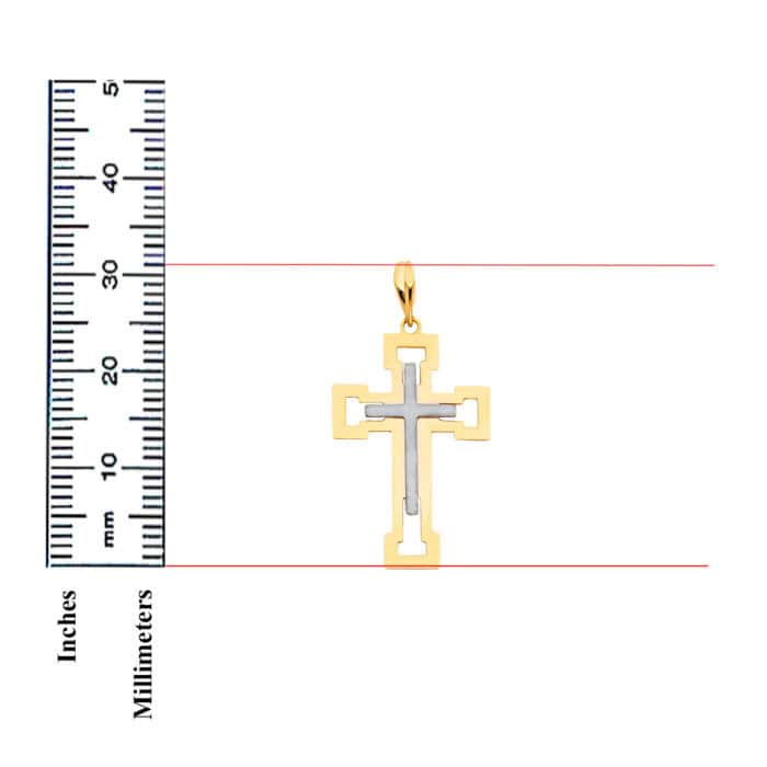 14K Two Tone Gold Religious Cross Pendant - Image 3