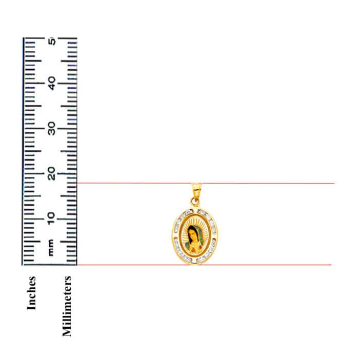 14K Yellow Gold Guadlupe Cubic Zirconia Religious Pendant - Image 3