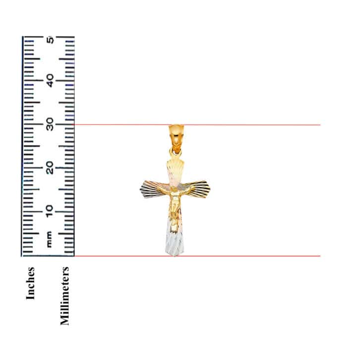 14K Tri Color Gold Religious Crucifix Stamp Pendant - Image 3