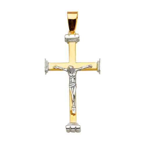 14K Two Tone Gold Crucifix Cross Pendant