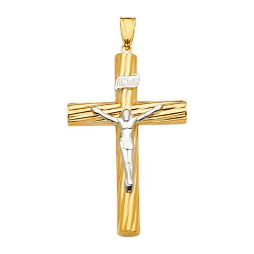14K Two Tone Gold Crucifix Cross Pendant