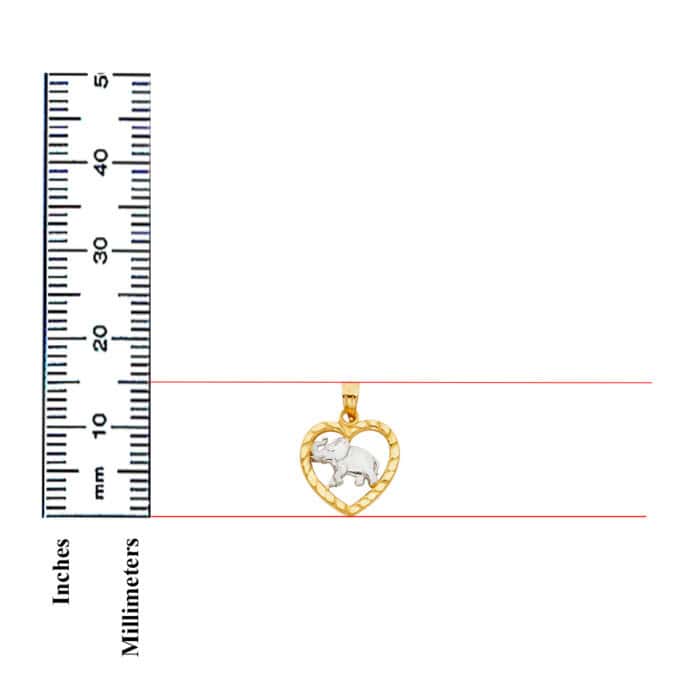 14K Two Tone Gold Elephant Heart Pendant - Image 3