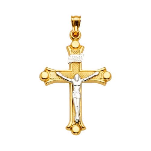 14K Two Tone Gold Crucifix Cross Pendant
