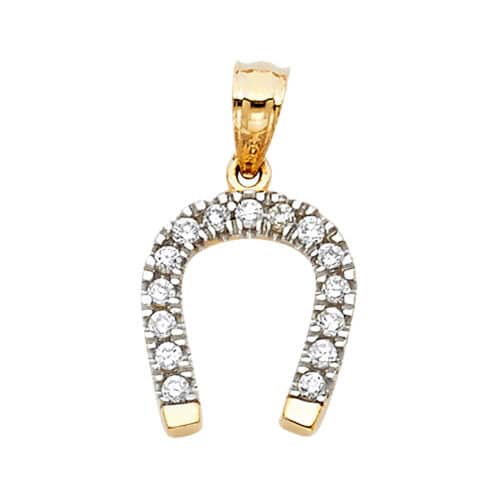 14K Yellow Gold Cubic Zirconia Lucky Horsehoe Pendant