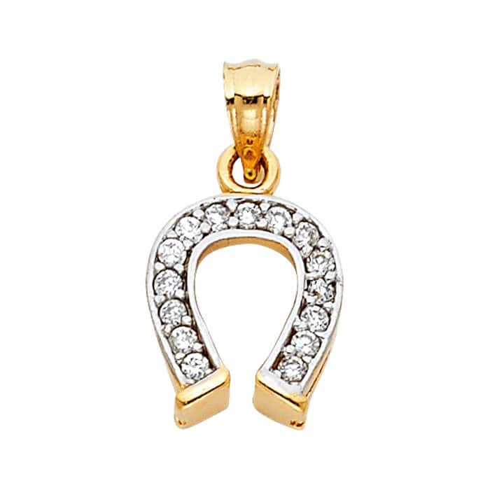 14K Yellow Gold Cubic Zirconia Lucky Horsehoe Pendant
