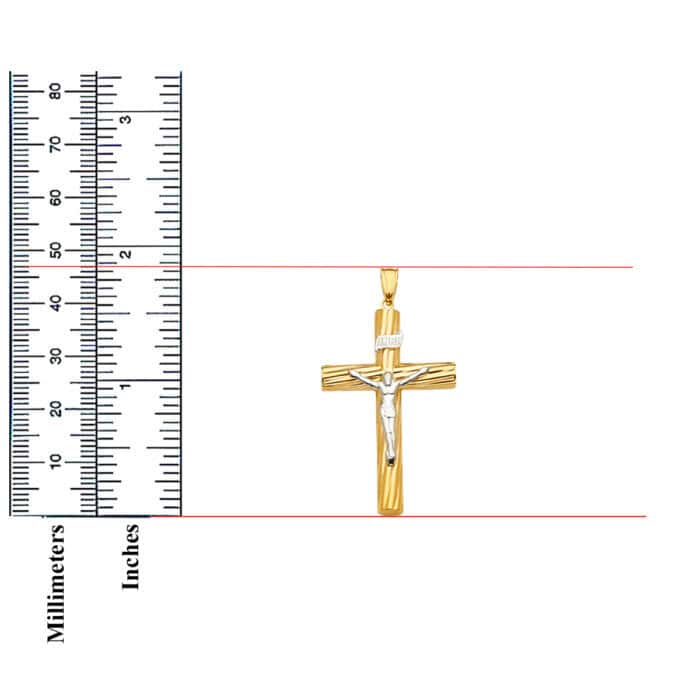 14K Two Tone Gold Crucifix Cross Pendant - Image 3