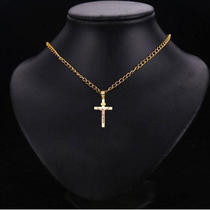 14K Two Tone Gold Crucifix Cross Pendant - Image 2