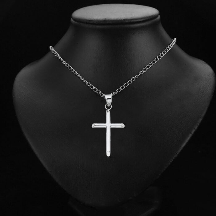 14K White Gold Religious Cross Pendant - Image 2