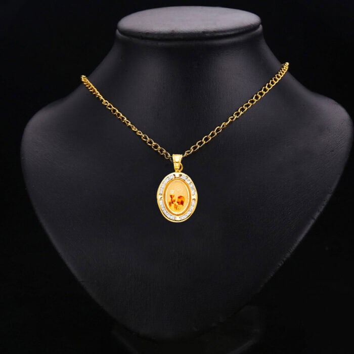 14K Yellow Gold Communion Cubic Zirconia Religious Pendant - Image 2