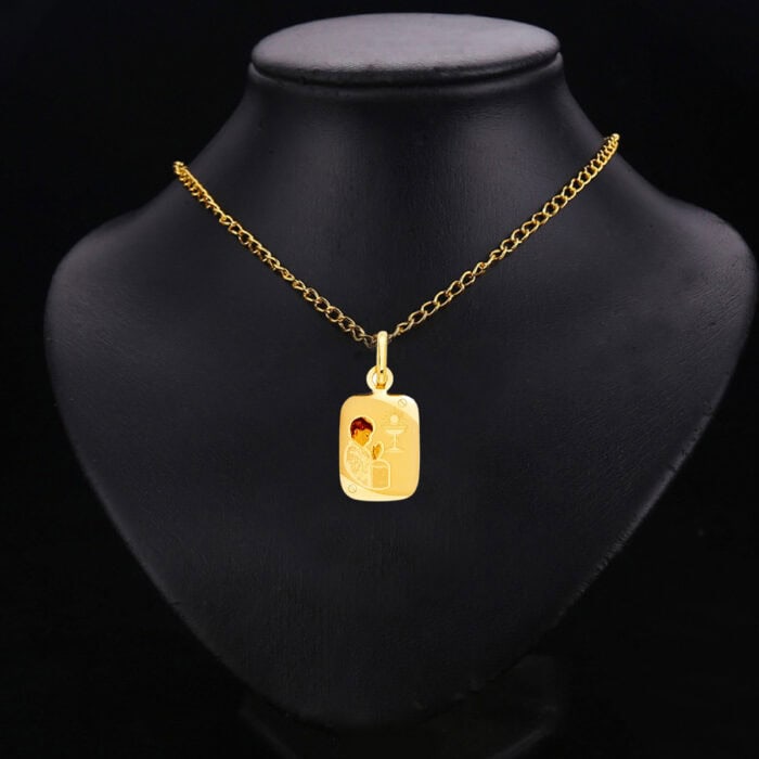 14K Yellow Gold Baptism Enamel Picture Religious Pendant - Image 2