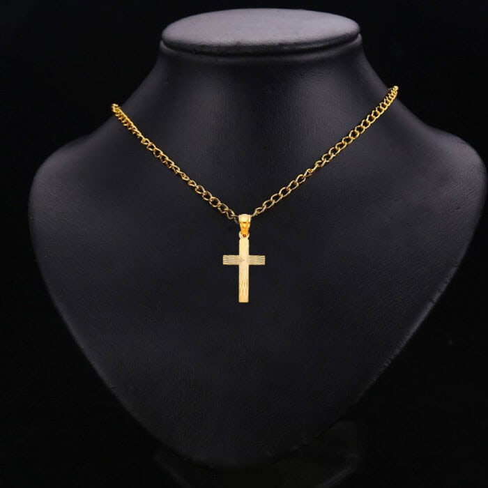 14K Yellow Gold Religious Cross Stamp Pendant - Image 2