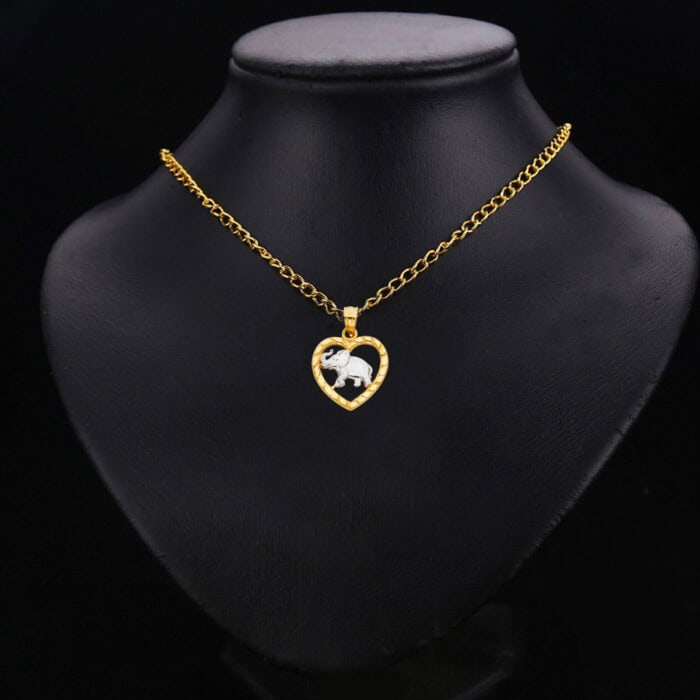 14K Two Tone Gold Elephant Heart Pendant - Image 2