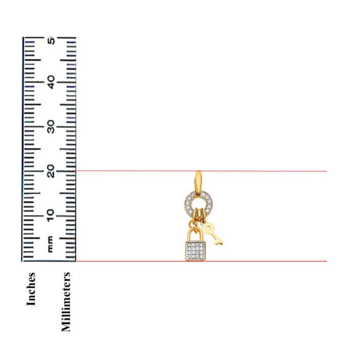 14K Yellow Gold Cubic Zirconia Key & Lock Pendant - Image 3