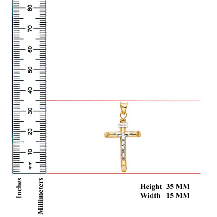 14K Two Tone Gold Crucifix Cross Religious Pendant - Image 3