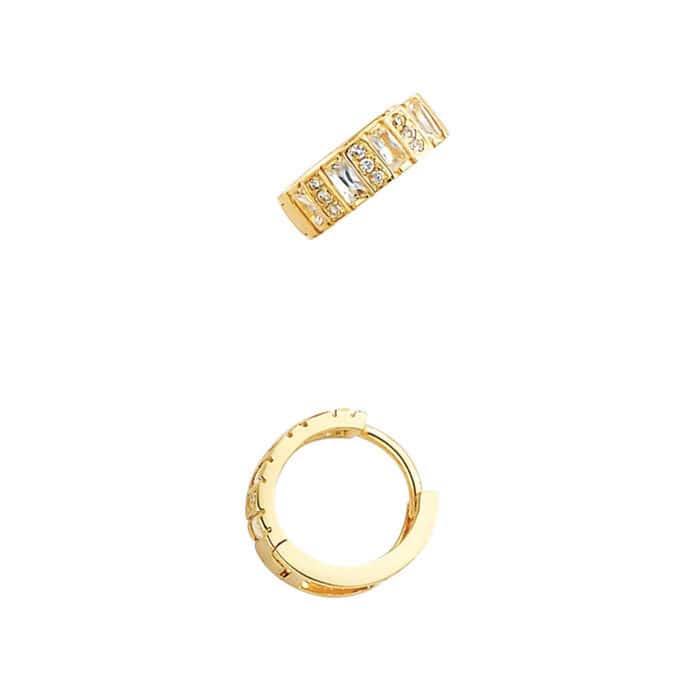 14K Yellow Gold 4mm Cubic Zirconia Huggies Earrings - Image 4