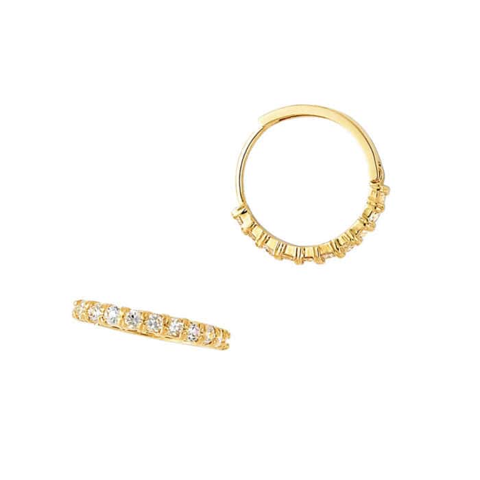 14K Yellow Gold 2mm Cubic Zirconia Huggies Earrings - Image 3