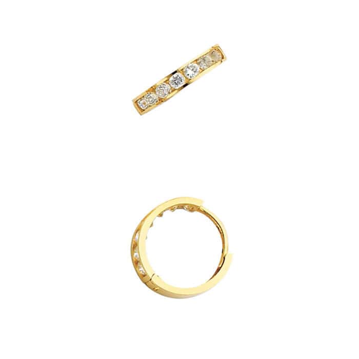 14K Yellow Gold 3mm Cubic Zirconia Huggies Earrings - Image 3