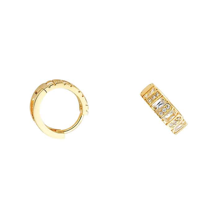 14K Yellow Gold 4mm Cubic Zirconia Huggies Earrings - Image 2