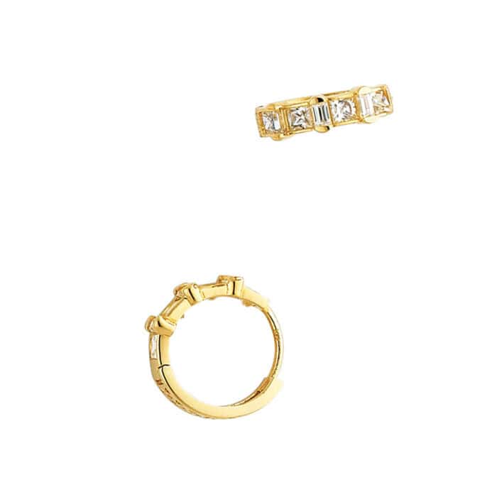 14K Yellow Gold 3mm Cubic Zirconia Huggies Earrings - Image 4
