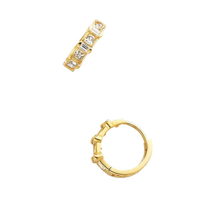 14K Yellow Gold 3mm Cubic Zirconia Huggies Earrings - Image 3