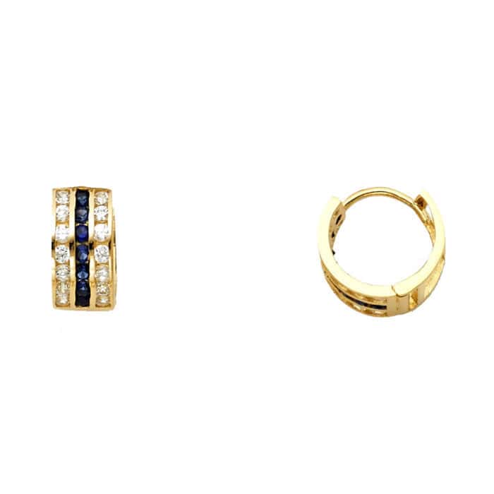 14K Yellow Gold Red & White Cubic Zirconia Huggies Earrings