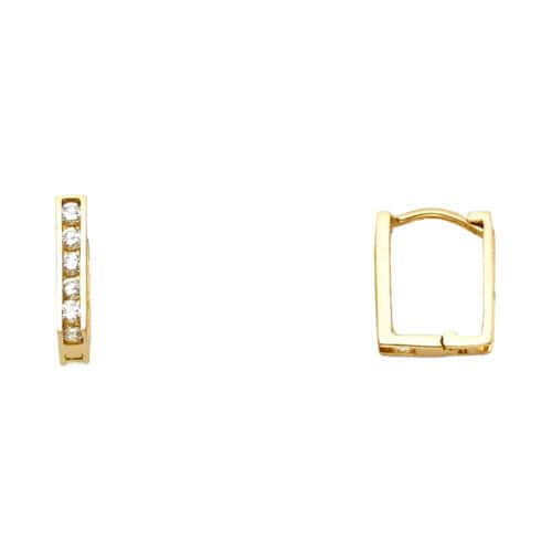 14K Yellow Gold Cubic Zirconia Square Huggies Earrings