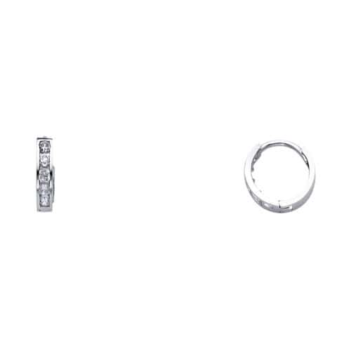 14K White Gold 2mm Cubic Zirconia Huggies Earrings