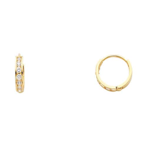 14K Yellow Gold 2mm Cubic Zirconia Huggies Earrings