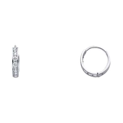 14K White Gold 2mm Cubic Zirconia Huggies Earrings