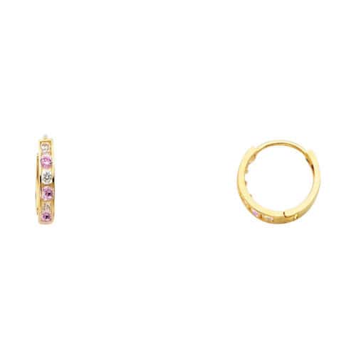 14K Yellow Gold 2mm Cubic Zirconia Huggies Earrings