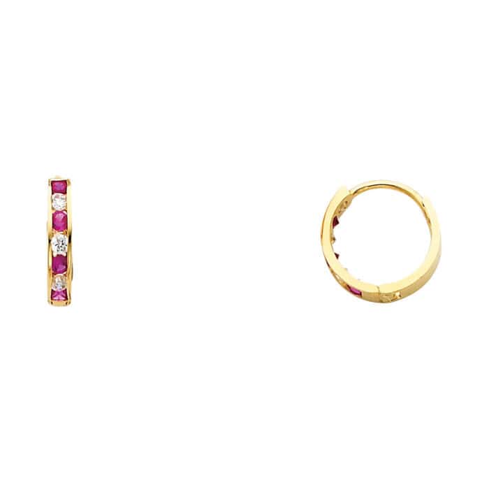 14K Yellow Gold 2mm Cubic Zirconia Huggies Earrings