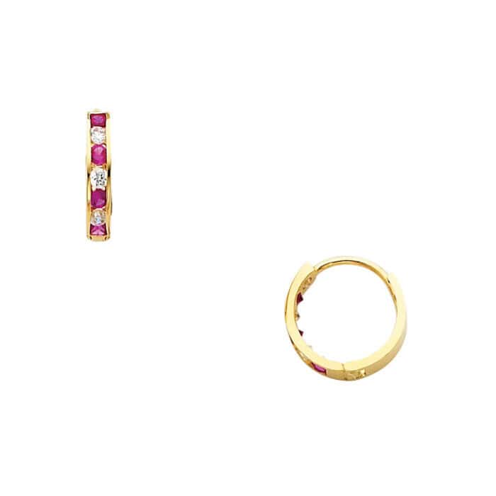 14K Yellow Gold 2mm Cubic Zirconia Huggies Earrings - Image 3