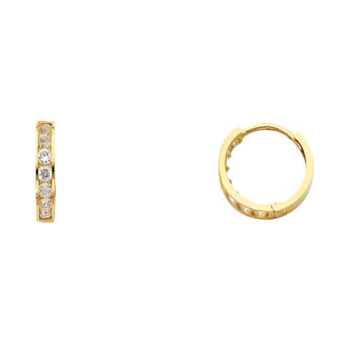 14K Yellow Gold 3mm Cubic Zirconia Huggies Earrings