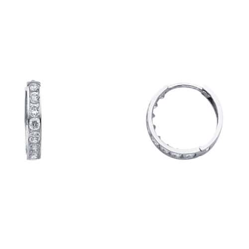 14K White Gold 3mm Cubic Zirconia Huggies Earrings
