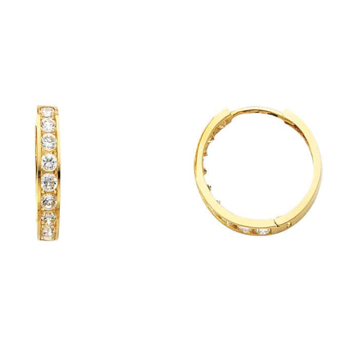 14K Yellow Gold 3mm Cubic Zirconia Huggies Earrings