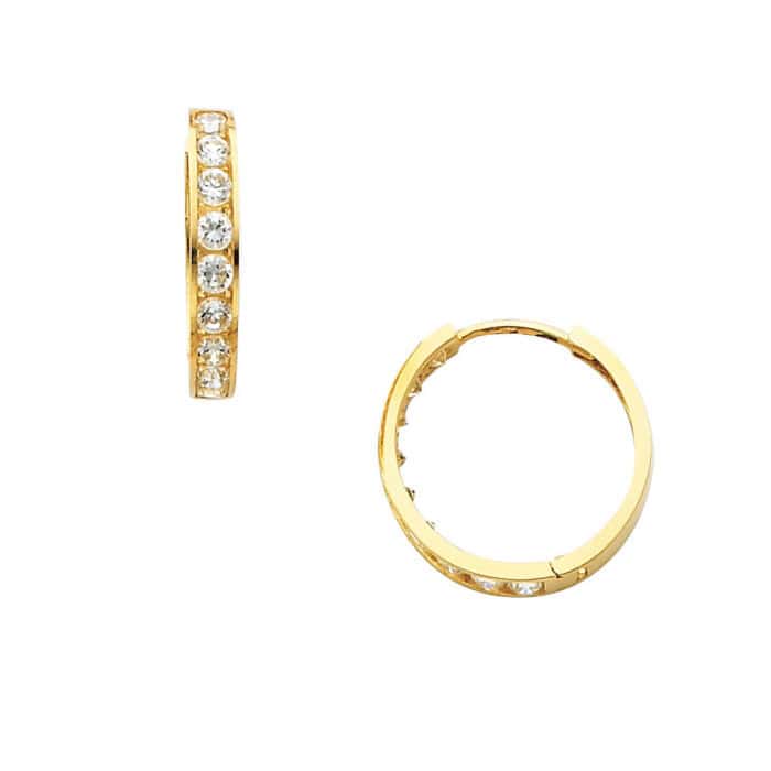 14K Yellow Gold 3mm Cubic Zirconia Huggies Earrings - Image 3