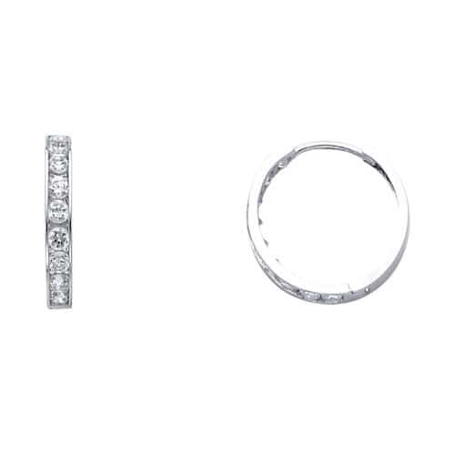 14K White Gold 3mm Cubic Zirconia Huggies Earrings